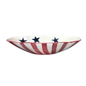 Vintage Laurie Gates Designs Stars Stripes Decorative Serving Dish Pottery 1996